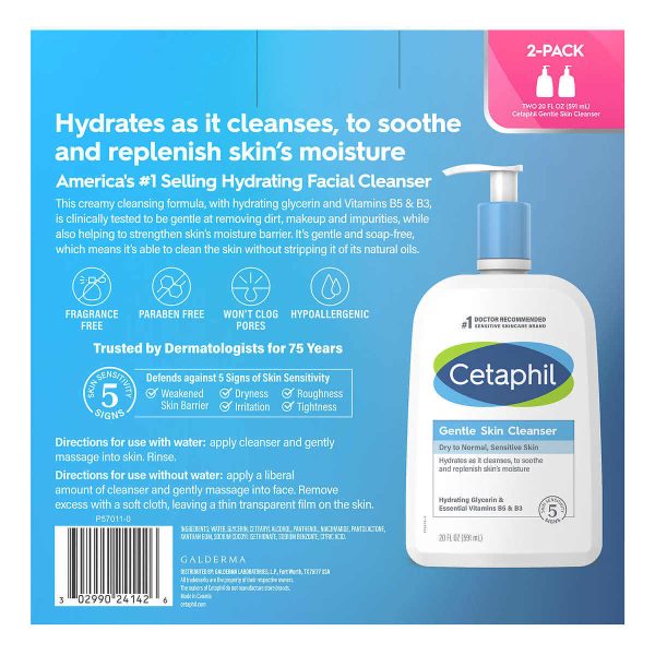 Cetaphil Gentle Skin Cleanser - Dry to Normal Sensitive Skin - 20 fl oz - 2-count - Image 2