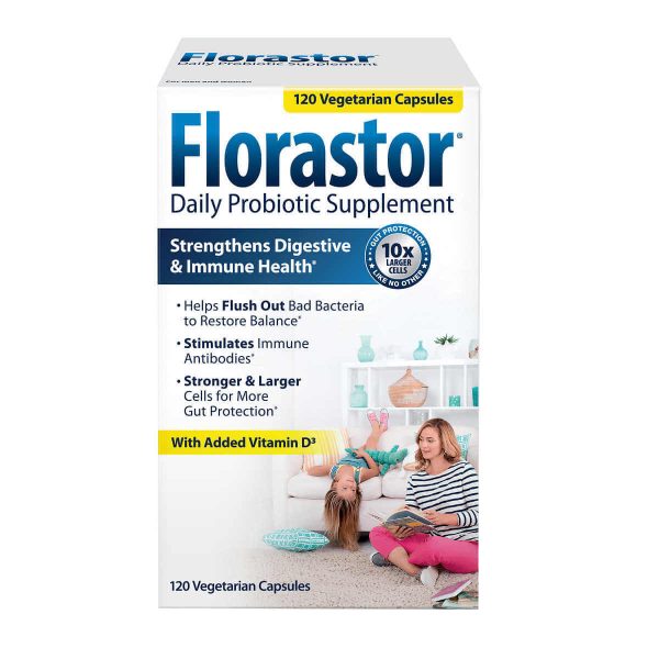 Florastor Daily Probiotic with Vitamin D3 - 120 Vegetarian Capsules