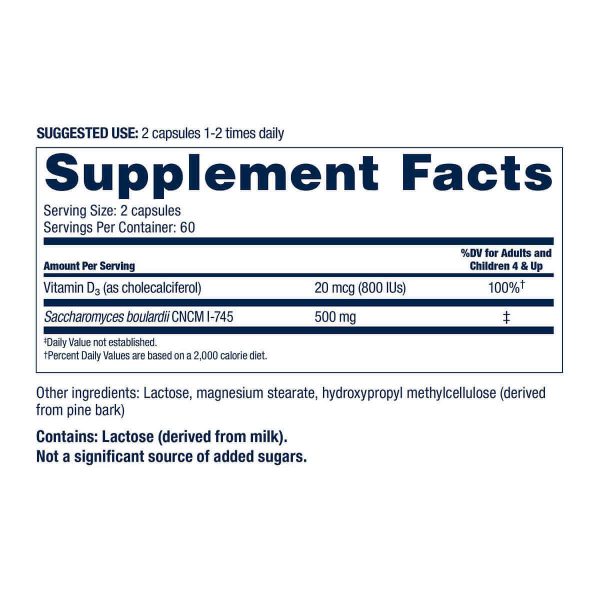 Florastor Daily Probiotic with Vitamin D3 - 120 Vegetarian Capsules - Image 3