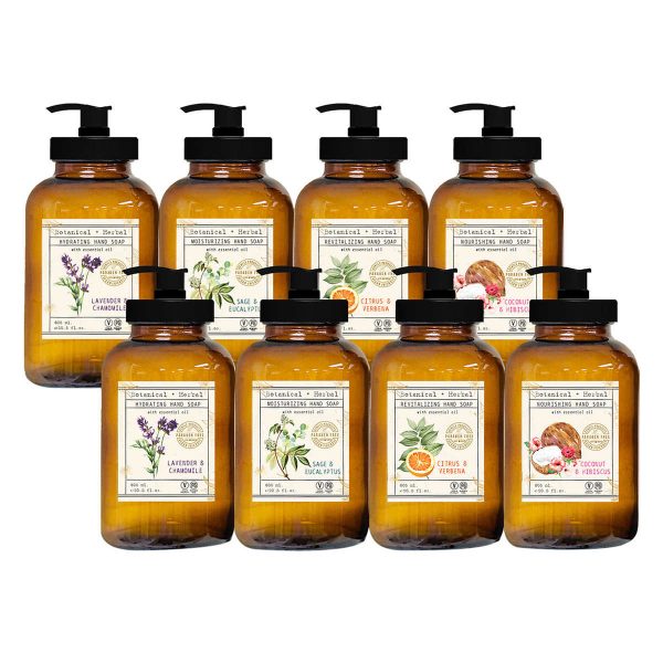 Home and Body Botanical + Herbal Hand Soap Glass Bottles - 8-pack