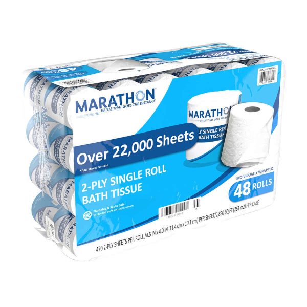 Marathon Jumbo Roll Bath Tissue, 2-Ply, 900 ft Rolls, 6 Rolls