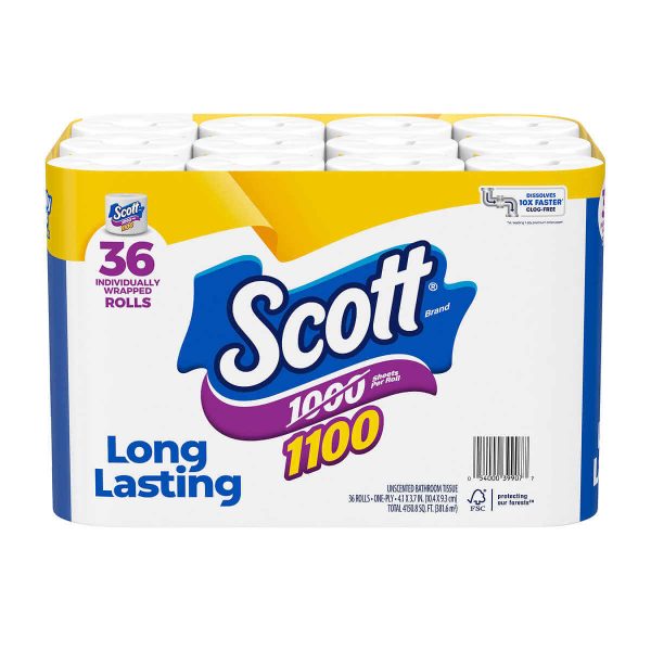 Scott Bath Tissue, 1-Ply, 1100 Sheets - 36 Rolls