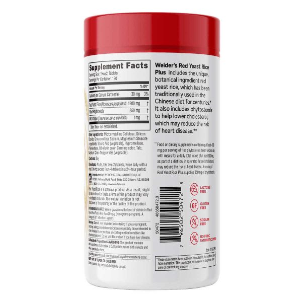 Weider Red Yeast Rice Plus 1200 mg. - 240 Tablets - Image 2
